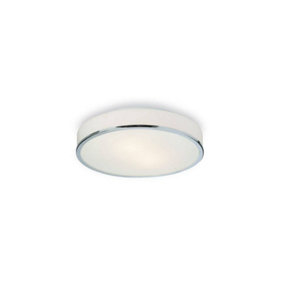 Luminosa Profile 2 Light Round Flush Bathroom Ceiling Light Chrome, Opal Glass IP44, E14