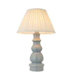 Luminosa Provence & Carla Base & Shade Table Lamp Blue Grey Glaze, Satin Nickel Plate & Cream Fabric