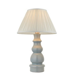 Luminosa Provence & Chatsworth Base & Shade Table Lamp Blue Grey Glaze, Satin Nickel Plate & Ivory Silk Fabric