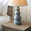 Luminosa Provence & Chatsworth Base & Shade Table Lamp Blue Grey Glaze, Satin Nickel Plate & Ivory Silk Fabric