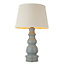 Luminosa Provence & Cici Base & Shade Table Lamp Blue Grey Glaze, Satin Nickel Plate & Ivory Linen Fabric