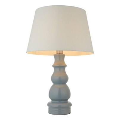 Luminosa Provence & Cici Base & Shade Tall Table Lamp Blue Grey Glaze, Satin Nickel Plate & Ivory Linen Fabric