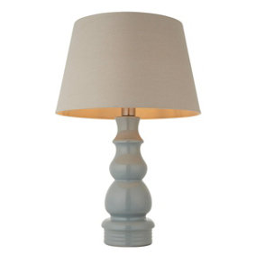 Luminosa Provence & Cici Base & Shade Tall Table Lamp Blue Grey Glaze & Satin Nickel Plate