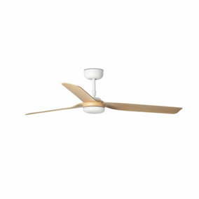 Luminosa Punt White, Light Wood 3 Blade Ceiling Fan With DC Motor
