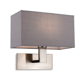 Luminosa Raffles Wall Lamp Brushed Steel with Rectangle Grey Shade