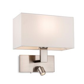 Luminosa Raffles Wall Lamp with Adjustable Switched Reading Light Brushed Steel with Cream Shade