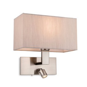 Luminosa Raffles Wall Lamp with Adjustable Switched Reading Light Brushed Steel with Oyster Shade
