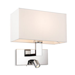 Luminosa Raffles Wall Lamp with Adjustable Switched Reading Light Chrome with Cream Shade