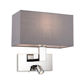 Luminosa Raffles Wall Lamp with Adjustable Switched Reading Light Chrome with Grey Shade