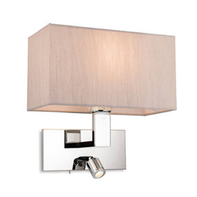 Luminosa Raffles Wall Lamp with Adjustable Switched Reading Light Chrome with Oyster Shade