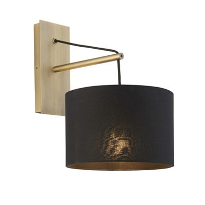 Luminosa Ravenna Wall Lamp Matt Brass Plate & Black Cotton Fabric