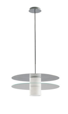 Luminosa Record Double Disc Pendant, Tinted Glass, Chrome, Opal, E27