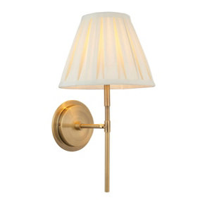 Luminosa Rennes & Carla Wall Lamp with Shade Antique Brass Plate & Cream Fabric