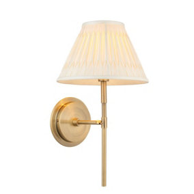 Luminosa Rennes & Chatsworth Wall Lamp with Shade Antique Brass Plate & Ivory Silk