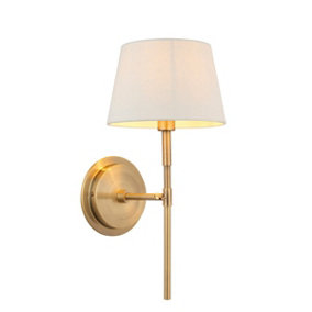 Luminosa Rennes & Cici Wall Lamp with Shade Antique Brass Plate & Ivory Linen Mix Fabric