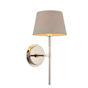 Luminosa Rennes & Cici Wall Lamp with Shade Bright Nickel Plate & Grey Linen Mix Fabric