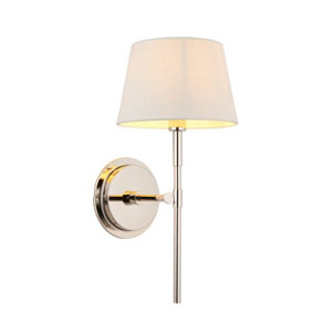 Luminosa Rennes & Cici Wall Lamp with Shade Bright Nickel Plate & Ivory Linen Mix Fabric