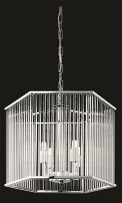 Luminosa Rialto 4 Light Ceiling Pendant - Hexagon Chrome, Clear Glass Rods, G9