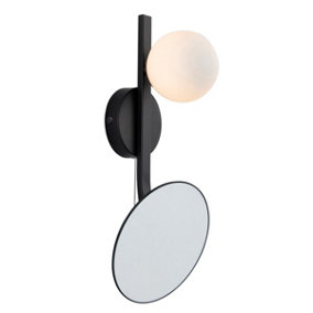 Luminosa Riomaggiore Bathroom Metal Wall Lamp, Matt Black, Mirrored Glass With Opal Glass, IP44
