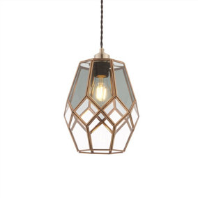 Luminosa Ripley 1 Light Pendant Antique Solid Brass With, Smoked Glass Detail, E27