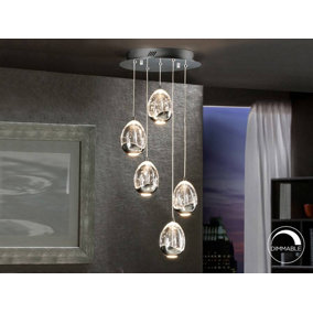 Luminosa Roc Integrated LED 5 Light Crystal Cluster Drop Ceiling Pendant Chrome