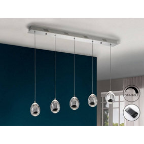 Luminosa Roc Integrated LED 5 Light Dimmable Crystal Drop Bar Ceiling Pendant with Remote Control Chrome