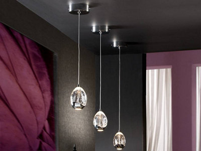 Luminosa Roc Integrated LED Crystal Cluster Drop Ceiling Pendant Chrome Bubble Effect
