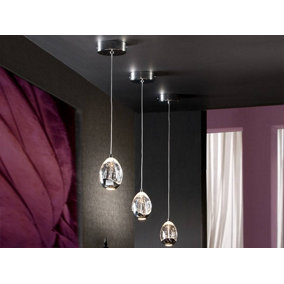 Luminosa Roc Integrated LED Crystal Cluster Drop Ceiling Pendant Chrome Bubble Effect
