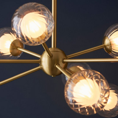 Luminosa Rome Multi Arm Glass Pendant Ceiling Lamp, Satin Brass Plate, Glass
