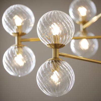 Luminosa Rome Multi Arm Pendant Ceiling Light Brushed Aged Brass Plate & Clear Glass 12 x 3.2W LED G9 Daylight White