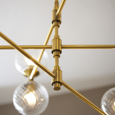 Luminosa Rome Multi Arm Pendant Ceiling Light Brushed Aged Brass Plate & Clear Glass 12 x 3.2W LED G9 Daylight White