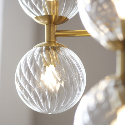Luminosa Rome Multi Arm Pendant Ceiling Light Brushed Aged Brass Plate & Clear Glass 12 x 3.2W LED G9 Daylight White