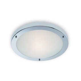 Luminosa Rondo 1 Light Flush Ceiling Light Chrome, Opal Glass IP54, E27