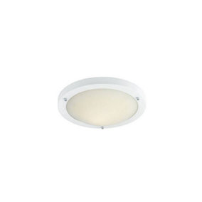 Luminosa Rondo 1 Light Flush Ceiling Light Matt White, Opal Glass IP54, E27