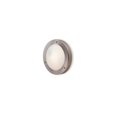 Luminosa Rondo 1 Light Wall / Flush Ceiling Light Brushed Steel, Opal Glass IP54, G9