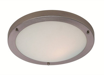 Luminosa Rondo LED 24 Light Flush Ceiling Light Brushed Steel, Opal Glass IP44