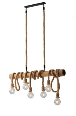 Luminosa Rope Design Bar Pendant, Wood, E27