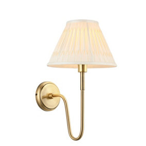 Luminosa Rouen & Chatsworth Wall Lamp with Shade Antique Brass Plate & Ivory Silk