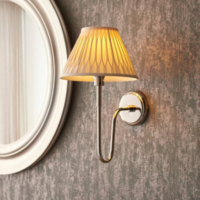 Luminosa Rouen & Chatsworth Wall Lamp with Shade Bright Nickel Plate & Ivory Silk