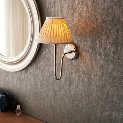 Luminosa Rouen & Chatsworth Wall Lamp with Shade Bright Nickel Plate & Ivory Silk