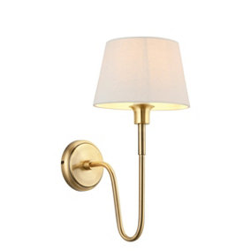Luminosa Rouen & Cici Wall Lamp with Shade Antique Brass Plate & Ivory Linen Mix Fabric