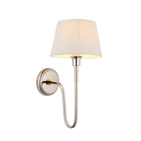 Luminosa Rouen & Cici Wall Lamp with Shade Bright Nickel Plate & Ivory Linen Mix Fabric