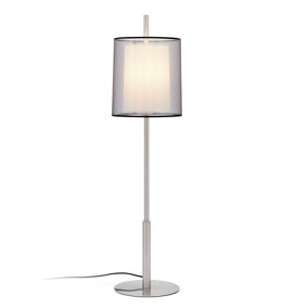 Luminosa Saba 1 Light Tall Table Lamp White, Matt Nickel with Double Shade, E27