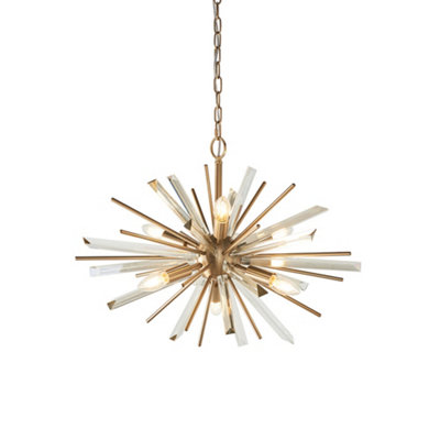 Luminosa Salerno 6 Light Ceiling Pendant Antique Brass Plate With Champagne Glass
