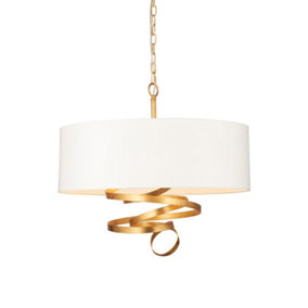 Luminosa Sanremo 3 Light Ceiling Pendant Gold Leaf & Ivory Cotton Fabric