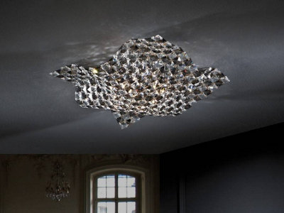 Luminosa Sat 4 Light Crystal Flush Ceiling Light Chrome, G9