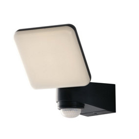 Luminosa Sat Outdoor Built-In LED Flood Light With Night And Pir Motion Sensor, Black White, IP54, 4000K