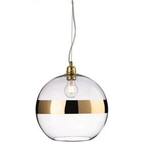 Luminosa Saturn 1 Light Globe Ceiling Pendant Gold, Clear Glass, E27