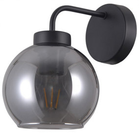 Luminosa Scandinavian Wall Lamp Black Matt 1 Light  with Smoky Shade, E27