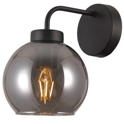 Luminosa Scandinavian Wall Lamp Black Matt 1 Light  with Smoky Shade, E27